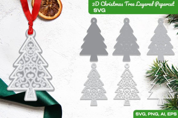 3D Christmas Tree Papercut SVG for Seasonal Content Design