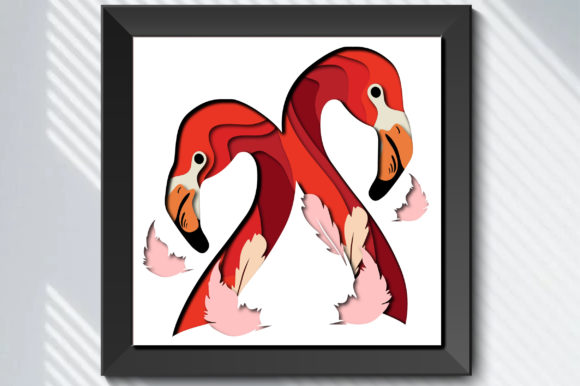 Flamingo Paper Cut Shadow Box Template: A 3D SVG with Whimsical Charm for Branding and Craft Projects