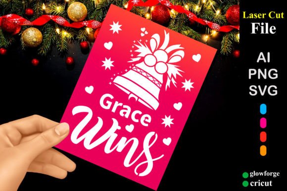Grace Wins Christmas Card SVG: Festive 3D Design for Seasonal Branding