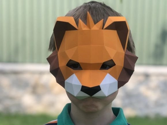 Lion 3D Kids Half Mask: A Playful 3D SVG for Animal-Themed Branding