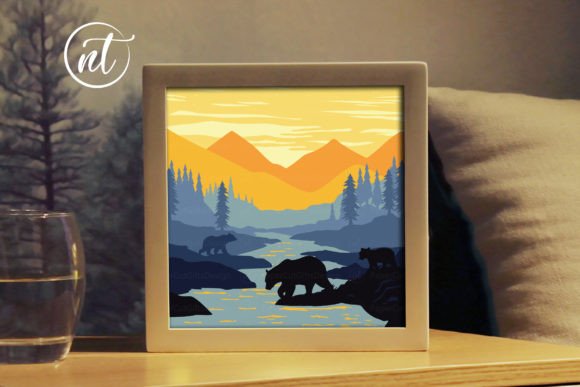 Mama Bear and Baby Bear Light Box: 3D SVG Shadow Boxes for Heartfelt Branding