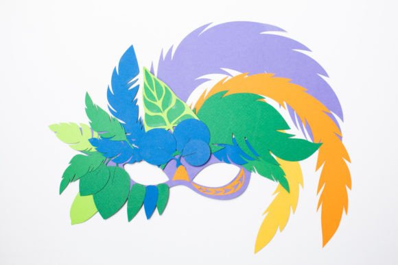 Mardi Gras Mask β Leaves and Feathers 3D SVG for Holiday Content Design