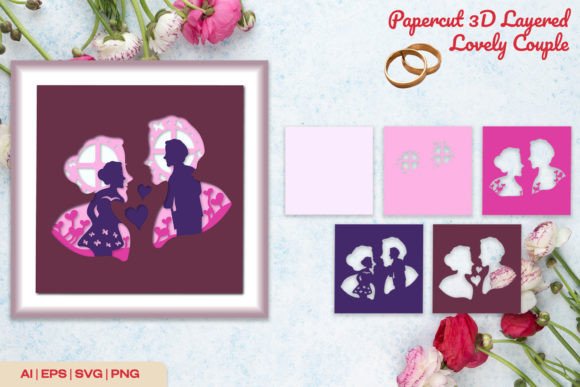 Papercut 3D Layered Lovely Couple: A Romantic 3D SVG for Shadow Box Crafters and Designers