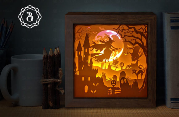 Witch Ride Broom Light Box: A 3D SVG Shadow Box with Dimensional Charm